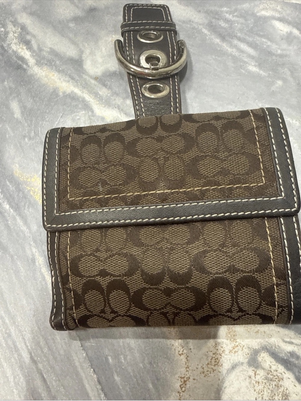 Coach Y2K Dark Brown Signature Canvas Soho Silver Tone Buckle Small Mini Wallet - Picture 13 of 14